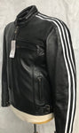 CRUISER SPOR MOTORCYCLE COWHIDE LEATHER JACKET WITH WHITE STRIPES- 1108 VICTOR