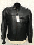 CRUISER SPOR MOTORCYCLE COWHIDE LEATHER JACKET WITH WHITE STRIPES- 1108 VICTOR