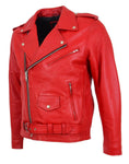 Classic Brando Biker Red Cowhide Leather Jacket 113