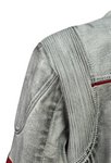 Men's Real Leather Jacket Motorcycle Band Collar Patch Fashion Biker Jacket1183-WHITE