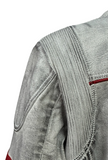 Men's Real Leather Jacket Motorcycle Band Collar Patch Fashion Biker Jacket1183-WHITE
