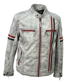 Men's Real Leather Jacket Motorcycle Band Collar Patch Fashion Biker Jacket1183-WHITE