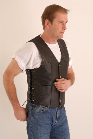 Natural (waxy) Cowhide Leather Biker Waistcoat with Side Lace - Fresco 202