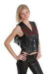 Ladies Biker Vest Flower Cut Work in Cowhide Leather Rose 207