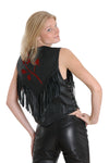 Ladies Biker Vest Flower Cut Work in Cowhide Leather Rose 207