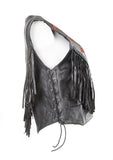 Ladies Biker Vest Flower Cut Work in Cowhide Leather Rose 207