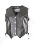 Motorcycle Vest  with laces on the sides for ladies in cowhide leather waistcoat Janice 213