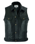 Biker Cut-off Levi Style Trucker Vest  in Natural Cowhide Leather - LEE 254