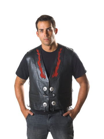 COWHIDE LEATHER WAISTCOAT CONCHO WITH RED FLAM 206