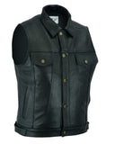 Biker Cut-off Levi Style Trucker Vest  in Natural Cowhide Leather - LEE 254