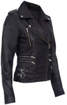 Ladies Retro Black 100% Nappa Leather Biker Jacket Pami S083